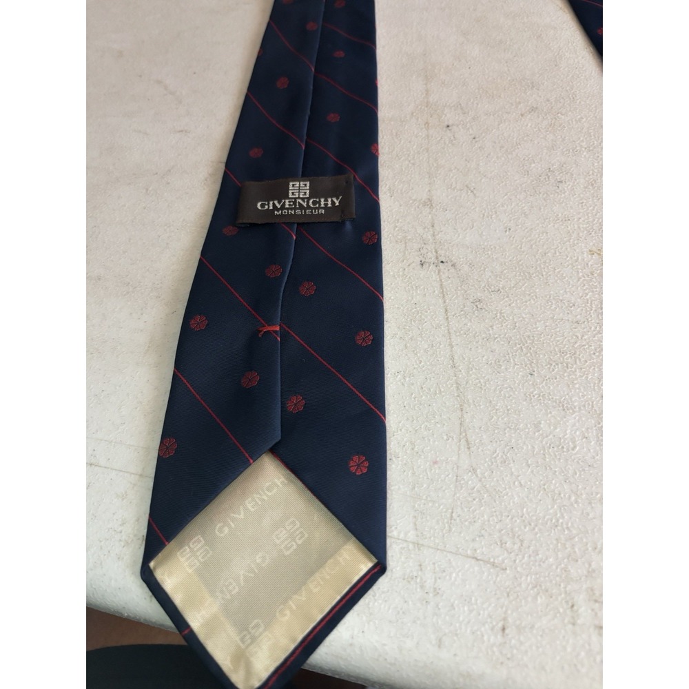 Vintage Givenchy Monsieur Tie Silk Blend Blue Red Geometric Stripe